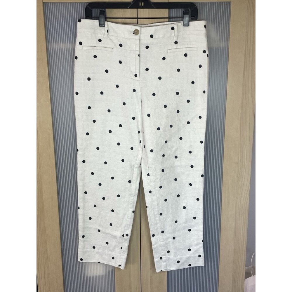 Ann Taylor White Cropped Pants with Black Polka Dots